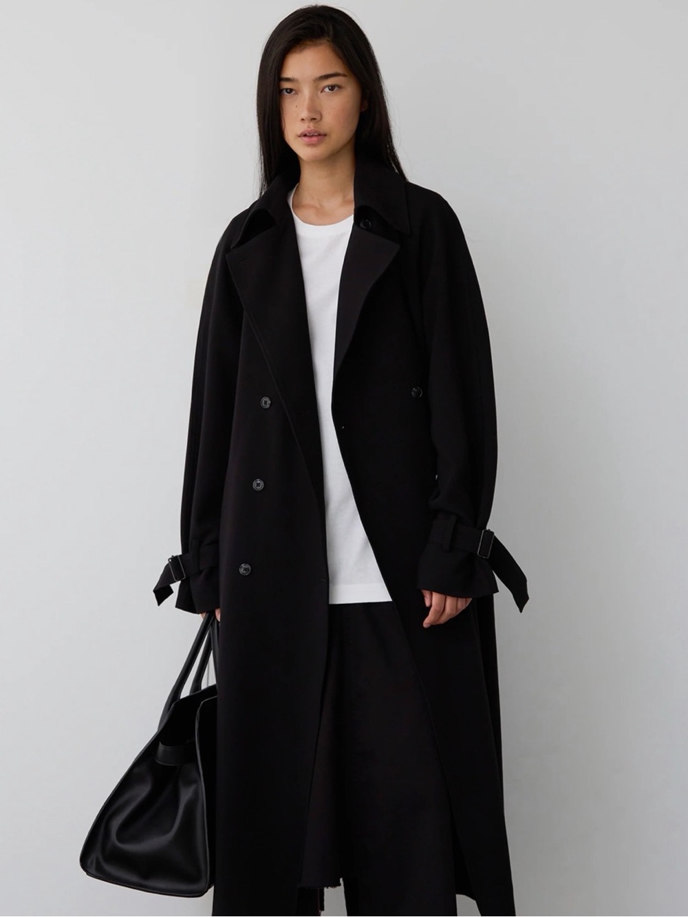 OAK + FORT Oversized Trench Coat (BLACK, XXS)